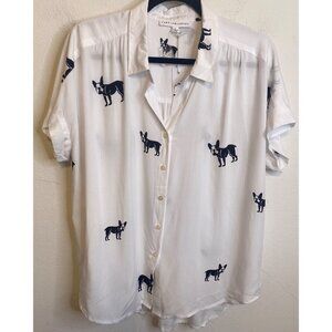 NEW Jane and Delancey Women's Large French Bulldog Frenchie Button Down  Shirt